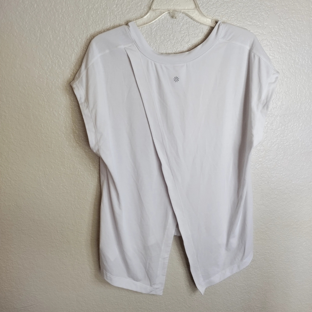 Athleta Explore Tee Split Back White V-Neck Short… - image 2